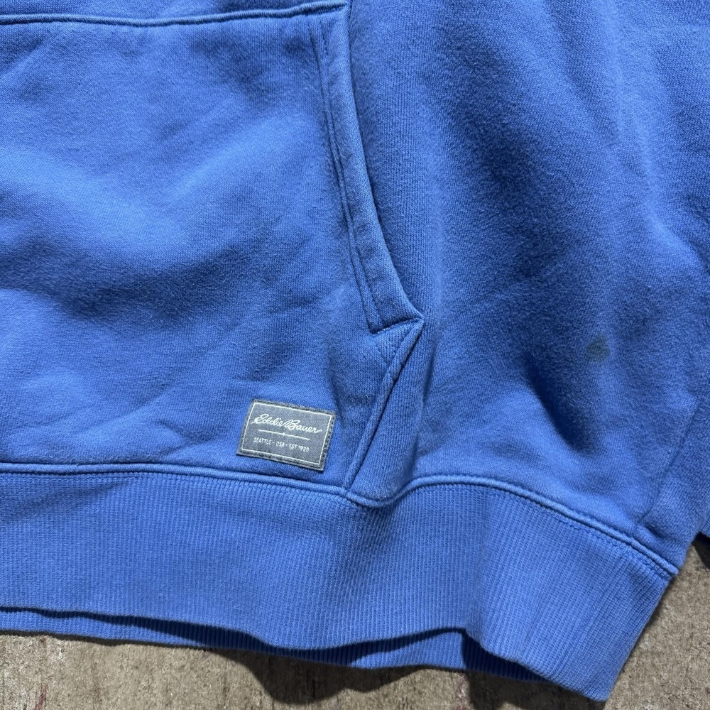 Eddie Bauer Hoodie Sweatshirt Mens Large Blue Pullover Fleece Kangaroo Pocket - Picture 2 of 5